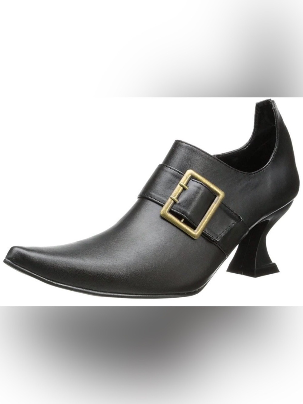 Ellie Black Pointed-Toe Heeled Booties With Gold Buckle- Size 10